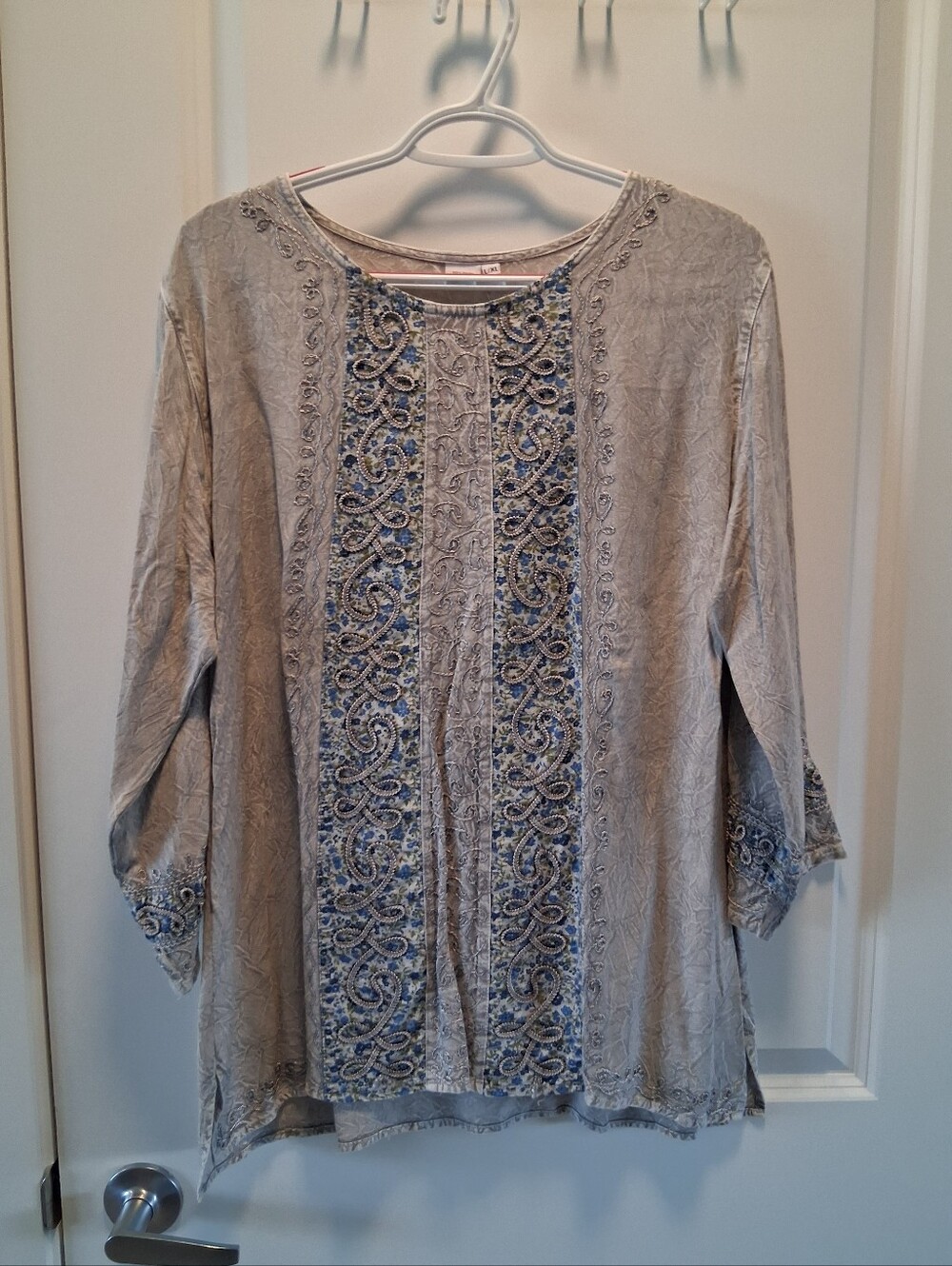 Embroidered Neutral Tunic Top - Women